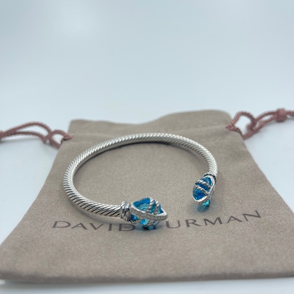 David Yurman Blue Topaz Cable Wrap Bangle - Picture 4 of 9